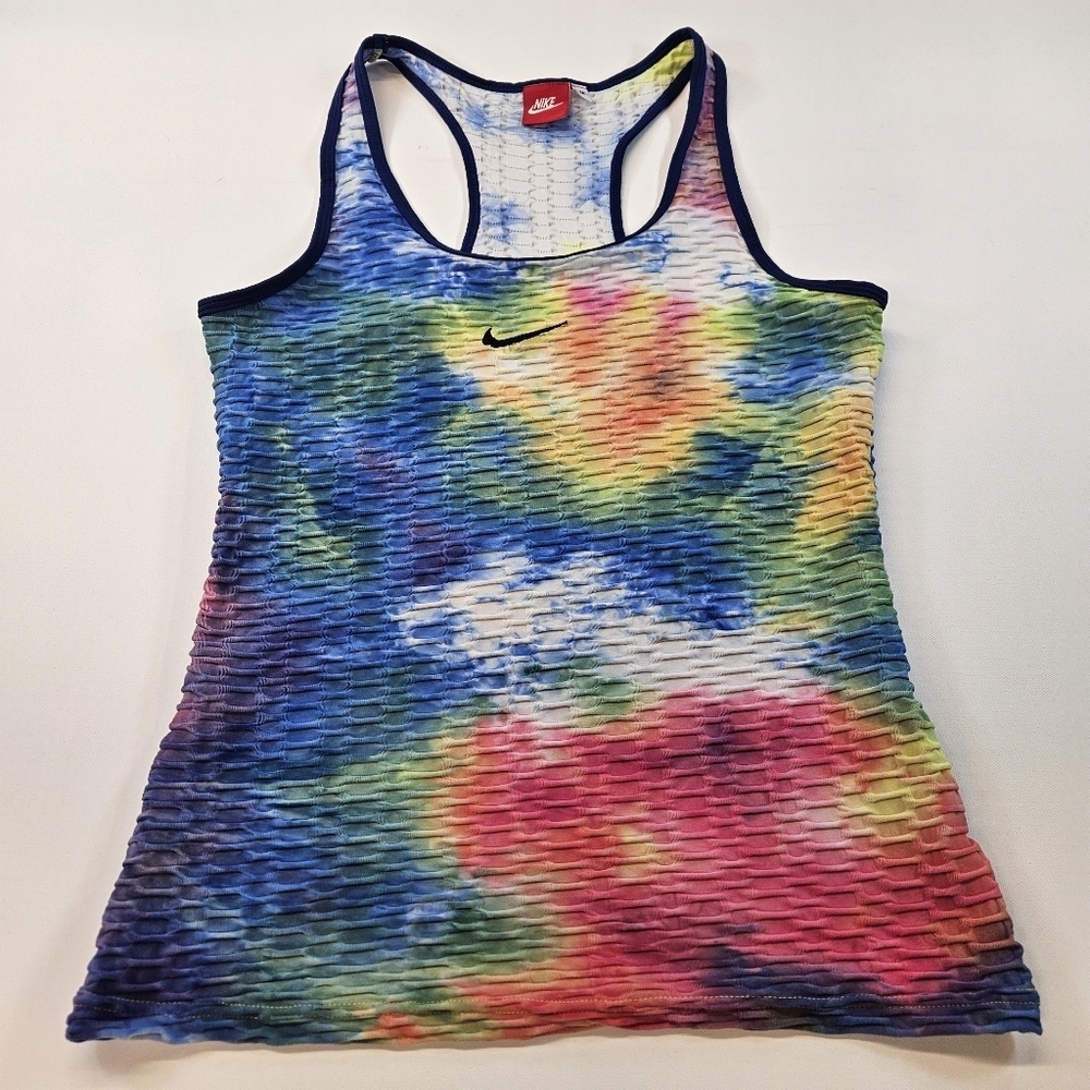 Nike Waffle Knit Stretch Shirt Women Medium Tank Razor Back Tie-Dye Activewear